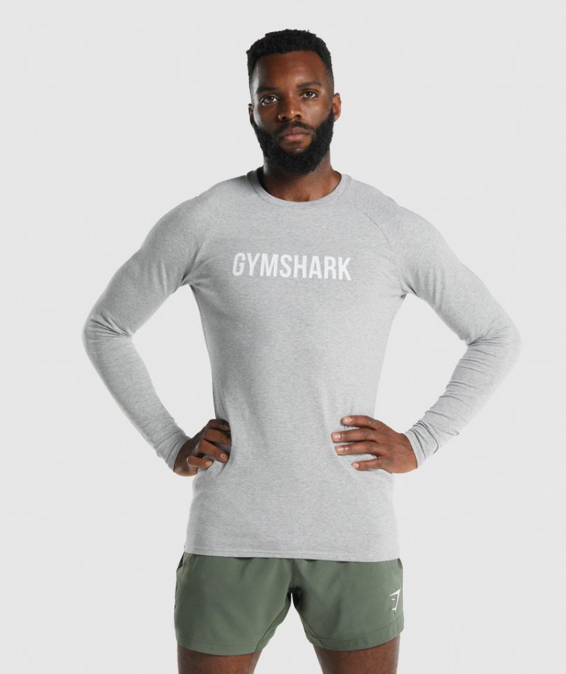 Men\'s Gymshark Apollo Long Sleeve T-Shirts Light Grey | NZ 3HKQOC